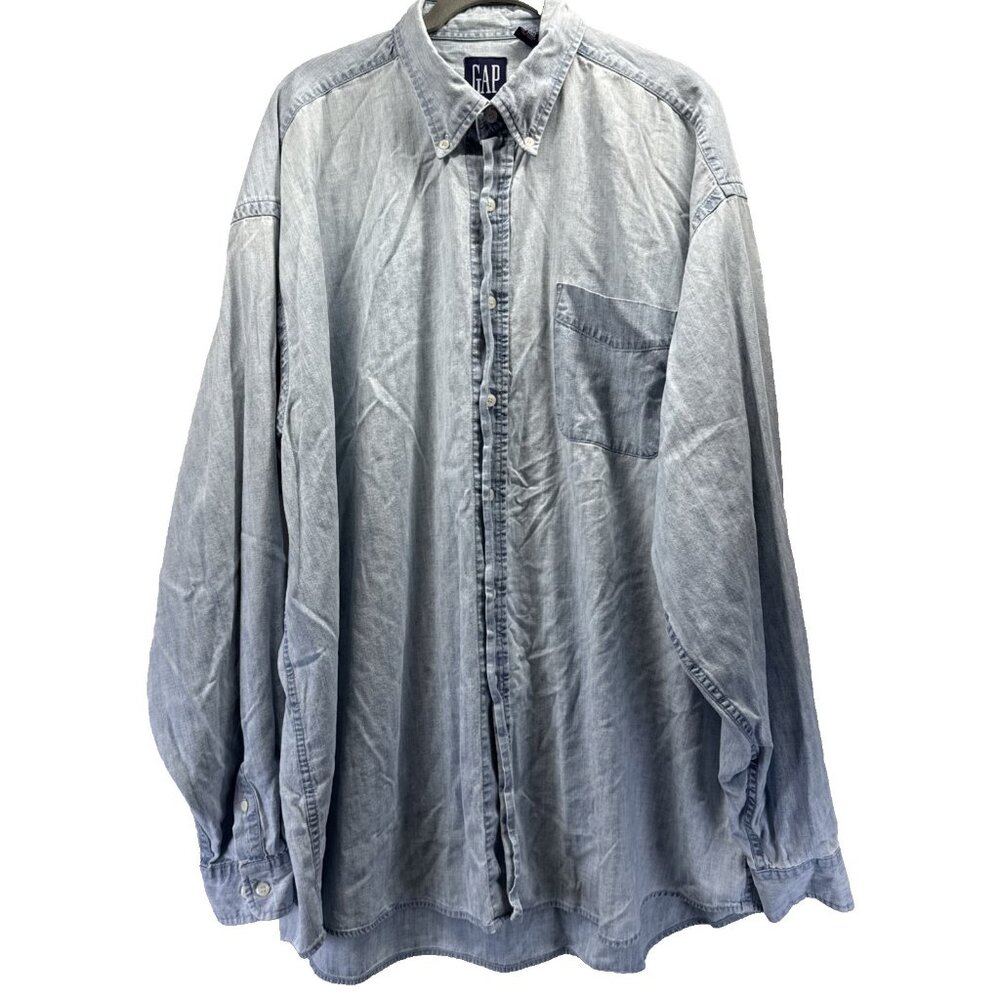 GAP Men's Chambray‎ Shirt Size XXL Blue Button Up Long Sleeve 100% Cotton Light